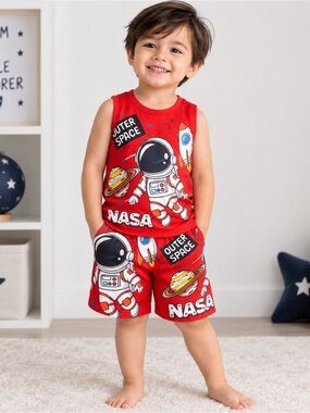 NASA Astronaut Space Pajama Set Toddler Size 2-3Y Red 2 Piece NWT